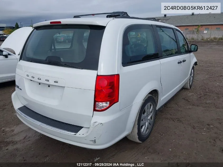 2019 Dodge Grand Caravan Se VIN: 2C4RDGBG5KR612427 Lot: 12112317