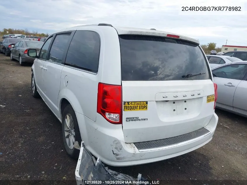 2019 Dodge Grand Caravan Se VIN: 2C4RDGBG7KR778982 Lot: 12135520