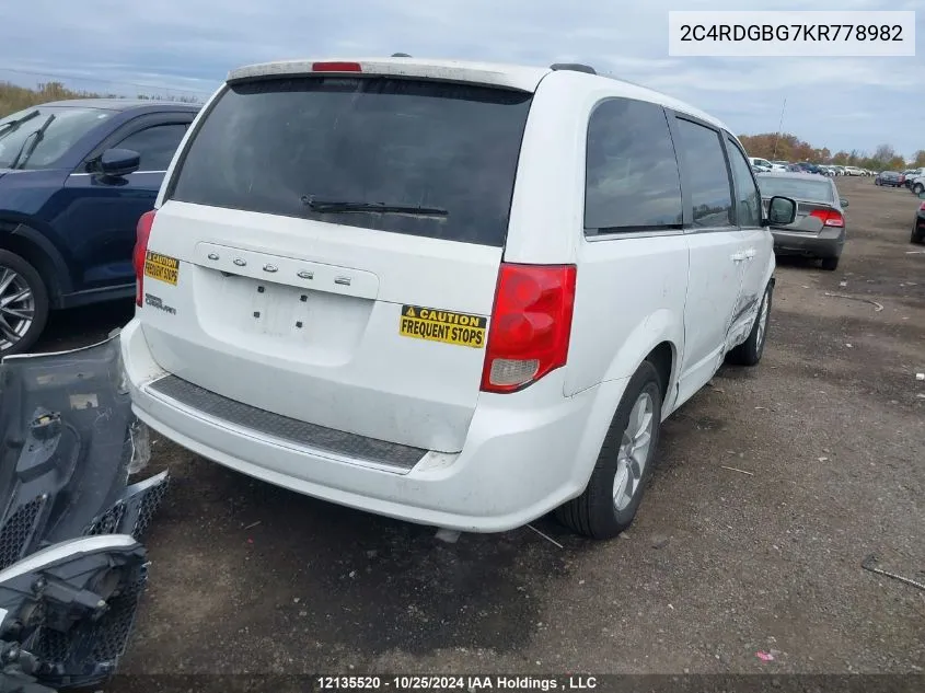 2019 Dodge Grand Caravan Se VIN: 2C4RDGBG7KR778982 Lot: 12135520