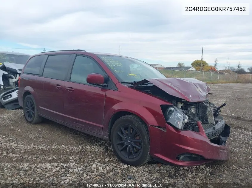 2019 Dodge Grand Caravan Gt VIN: 2C4RDGEG0KR757452 Lot: 12148627