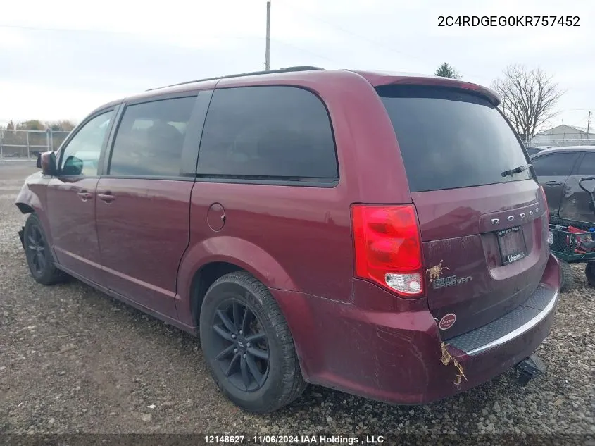 2019 Dodge Grand Caravan Gt VIN: 2C4RDGEG0KR757452 Lot: 12148627