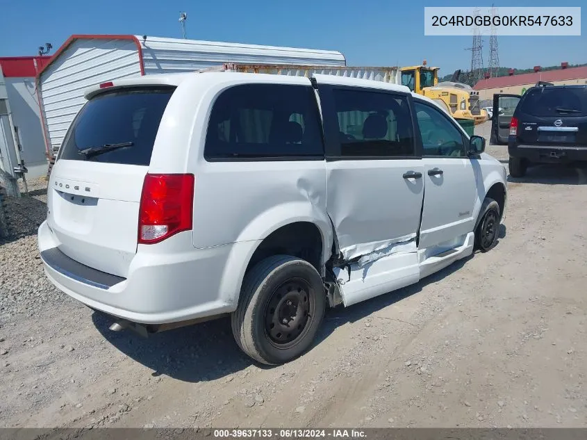 2019 Dodge Grand Caravan Se VIN: 2C4RDGBG0KR547633 Lot: 39637133