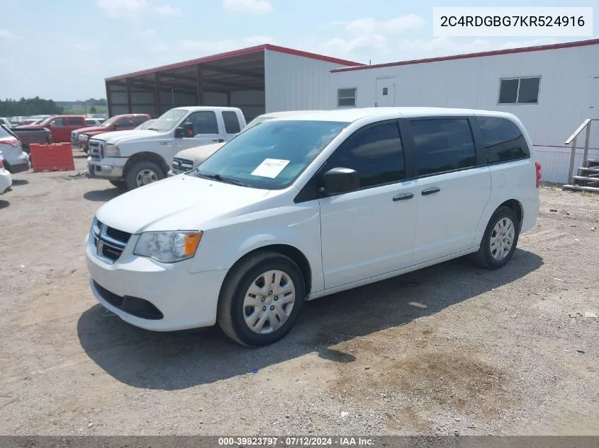 2019 Dodge Grand Caravan Se VIN: 2C4RDGBG7KR524916 Lot: 39823797