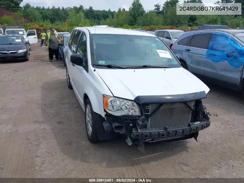 2019 Dodge Grand Caravan Se VIN: 2C4RDGBG7KR649429 Lot: 39912451