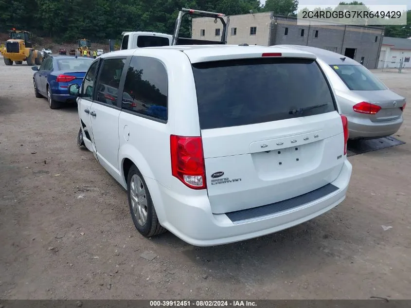 2019 Dodge Grand Caravan Se VIN: 2C4RDGBG7KR649429 Lot: 39912451