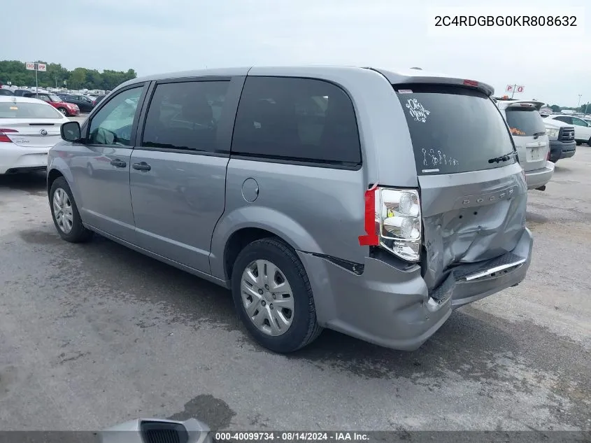 2019 Dodge Grand Caravan Se VIN: 2C4RDGBG0KR808632 Lot: 40099734