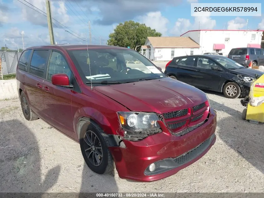 2019 Dodge Grand Caravan Gt VIN: 2C4RDGEG6KR578994 Lot: 40150733