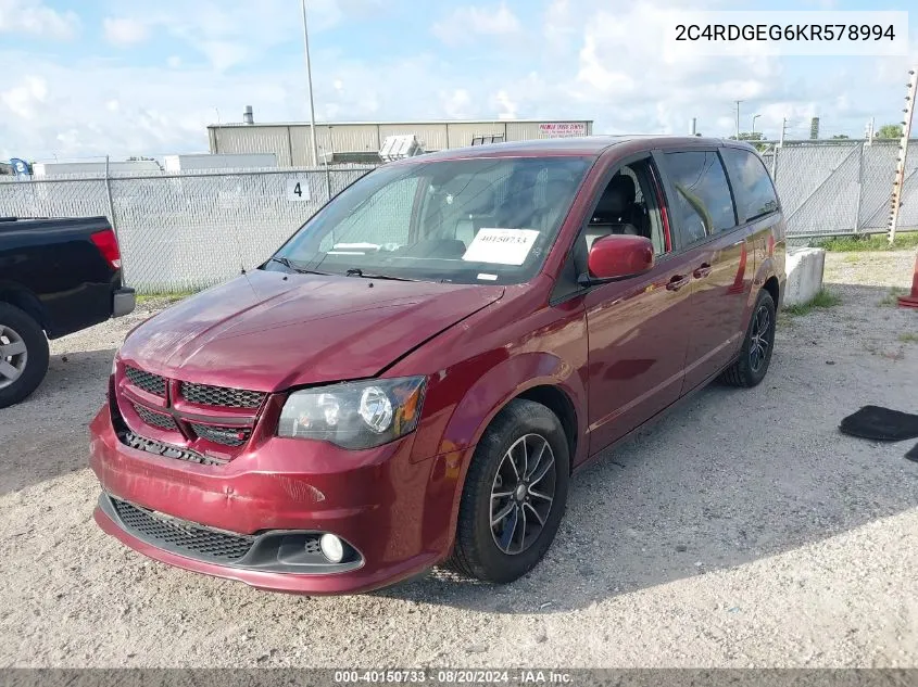 2019 Dodge Grand Caravan Gt VIN: 2C4RDGEG6KR578994 Lot: 40150733