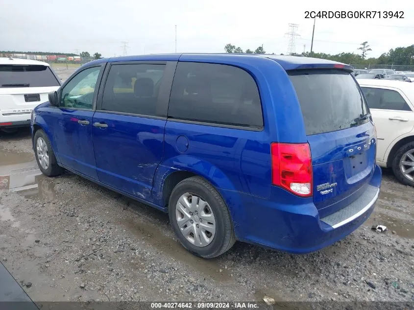 2019 Dodge Grand Caravan Se VIN: 2C4RDGBG0KR713942 Lot: 40274642