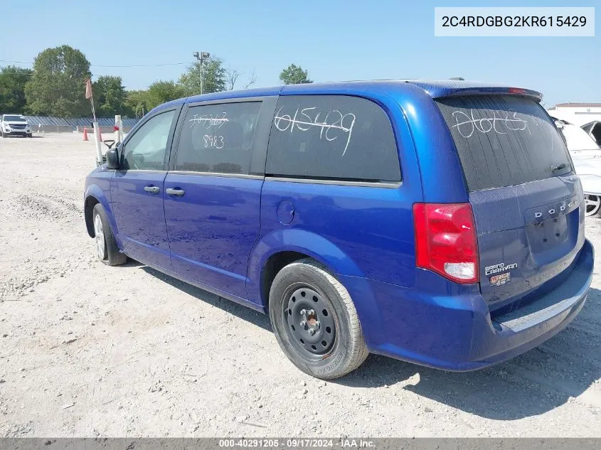 2019 Dodge Grand Caravan Se VIN: 2C4RDGBG2KR615429 Lot: 40291205