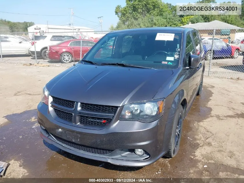 2019 Dodge Grand Caravan Gt VIN: 2C4RDGEG3KR534001 Lot: 40302933