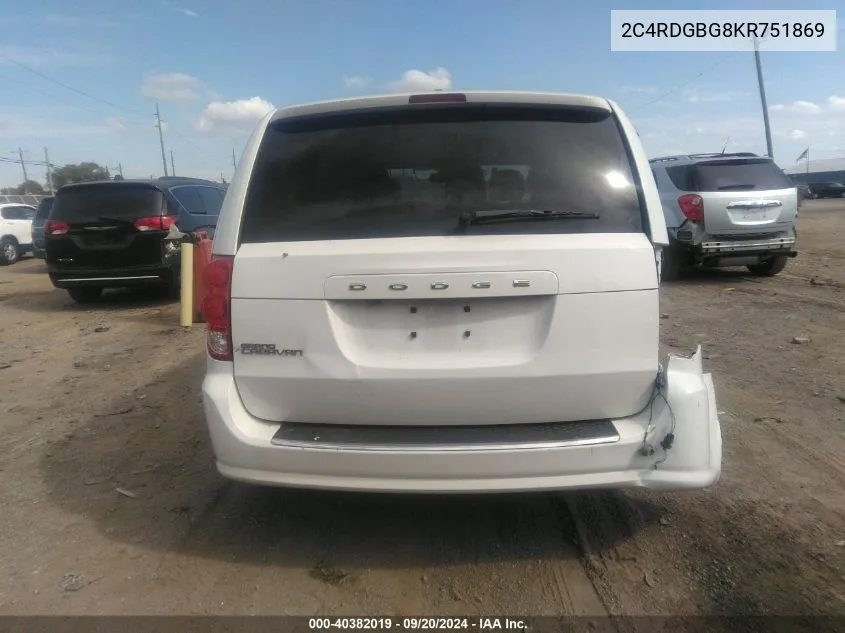 2019 Dodge Grand Caravan Se VIN: 2C4RDGBG8KR751869 Lot: 40382019