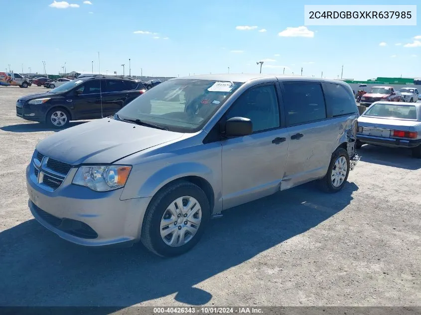 2019 Dodge Grand Caravan Se VIN: 2C4RDGBGXKR637985 Lot: 40426343