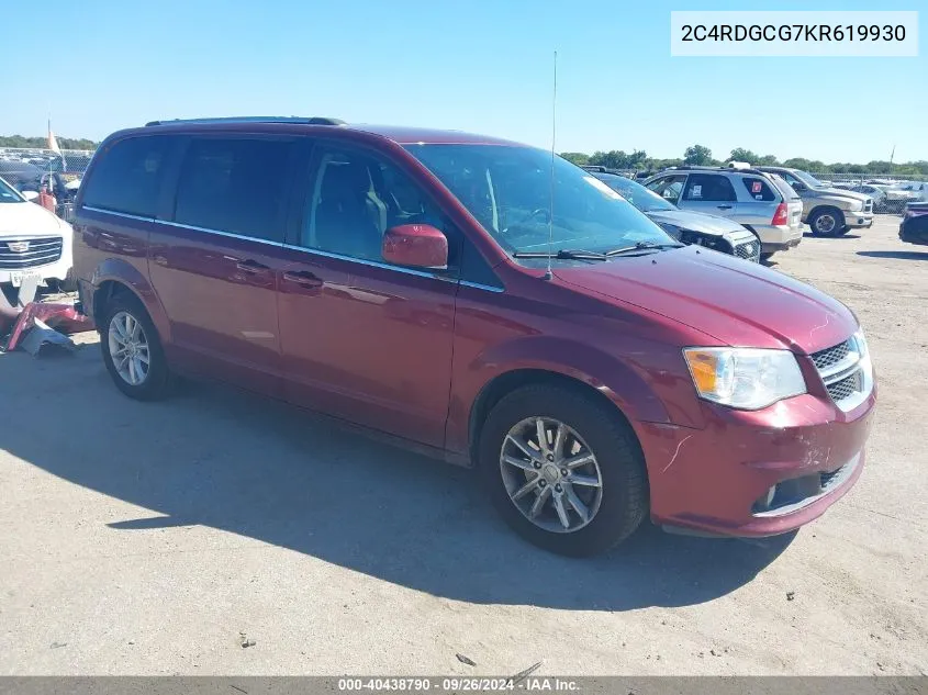 2019 Dodge Grand Caravan Sxt VIN: 2C4RDGCG7KR619930 Lot: 40438790