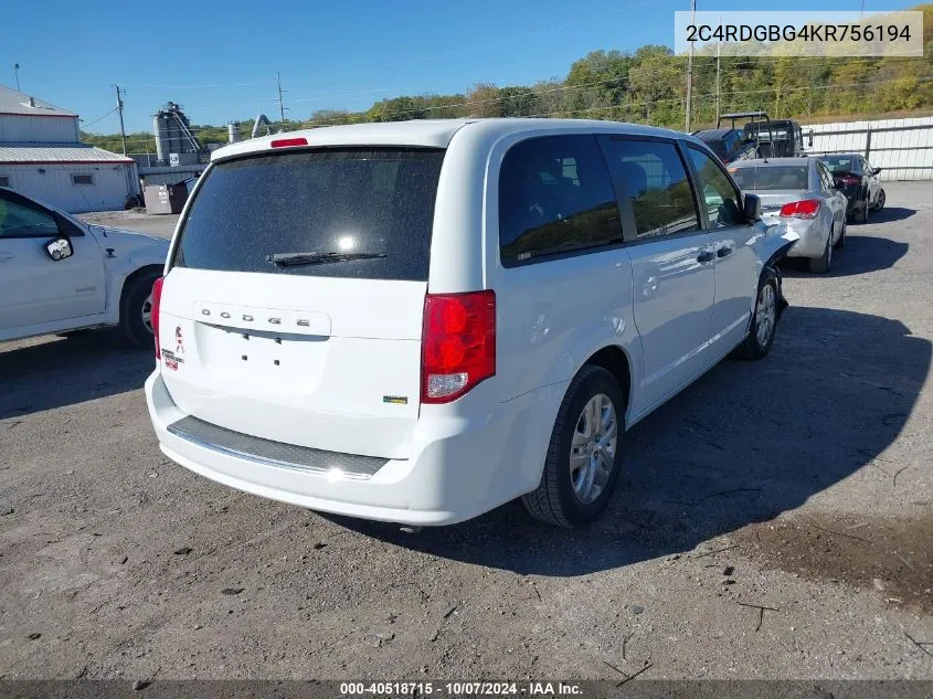 2C4RDGBG4KR756194 2019 Dodge Grand Caravan Se