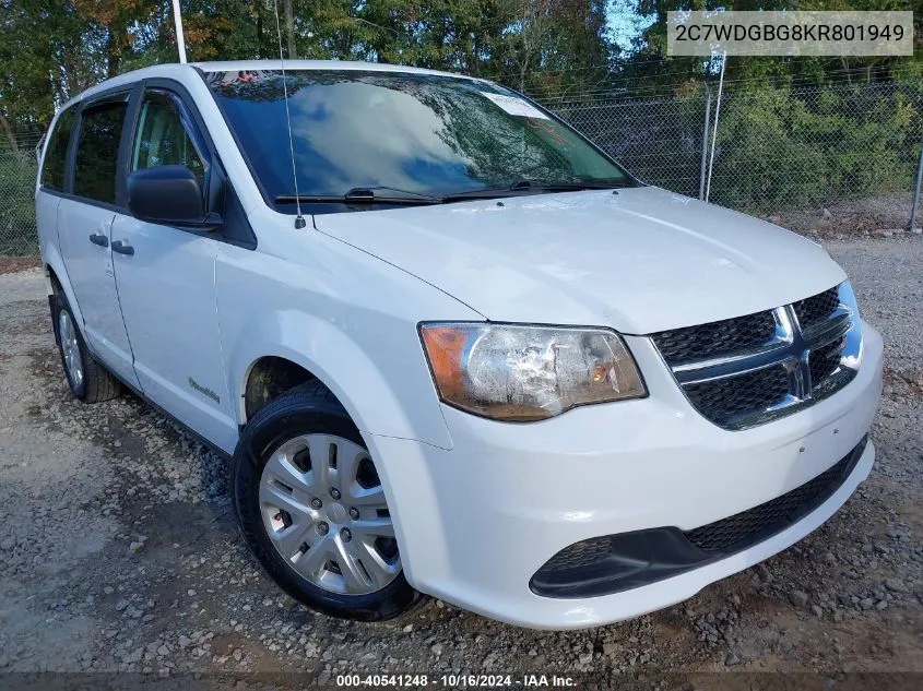 2019 Dodge Grand Caravan Se VIN: 2C7WDGBG8KR801949 Lot: 40541248