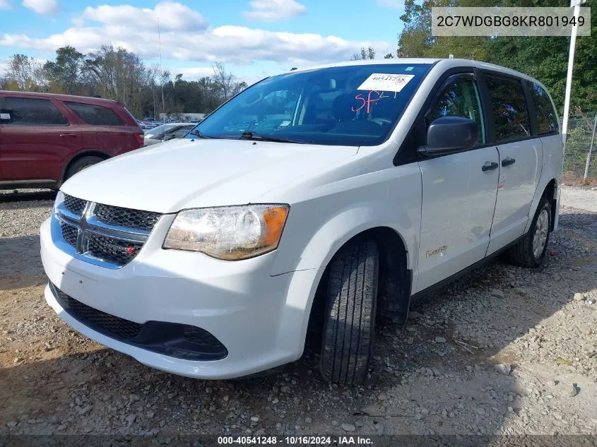 2019 Dodge Grand Caravan Se VIN: 2C7WDGBG8KR801949 Lot: 40541248