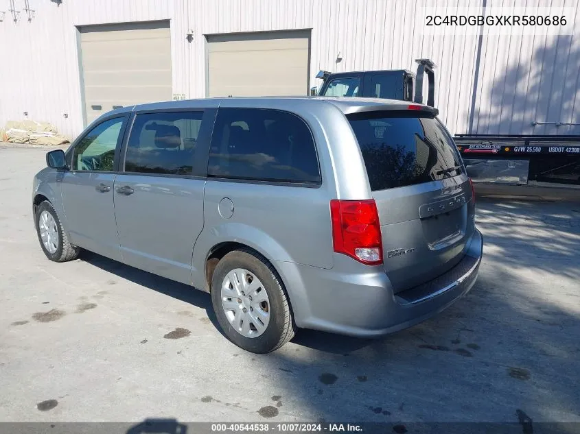 2019 Dodge Grand Caravan Se VIN: 2C4RDGBGXKR580686 Lot: 40544538