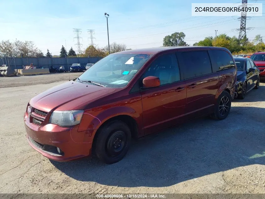 2019 Dodge Grand Caravan Gt VIN: 2C4RDGEG0KR640910 Lot: 40609606