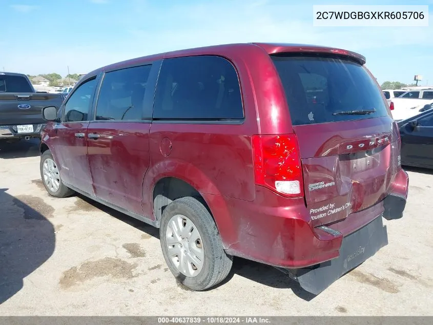 2019 Dodge Grand Caravan Se VIN: 2C7WDGBGXKR605706 Lot: 40637839