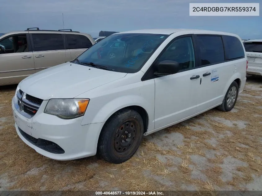 2019 Dodge Grand Caravan Se VIN: 2C4RDGBG7KR559374 Lot: 40648577