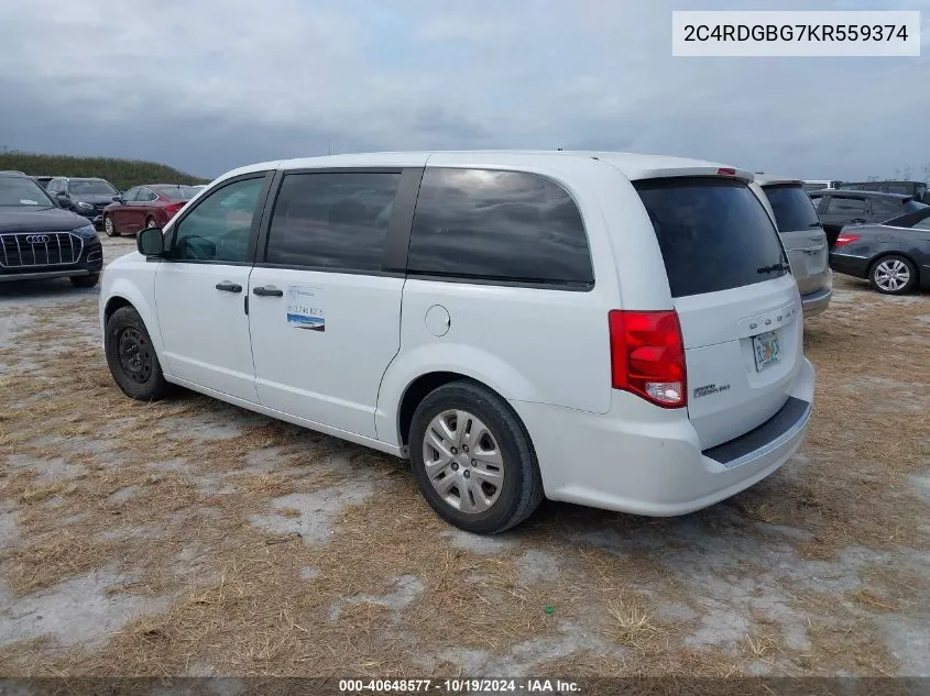 2019 Dodge Grand Caravan Se VIN: 2C4RDGBG7KR559374 Lot: 40648577