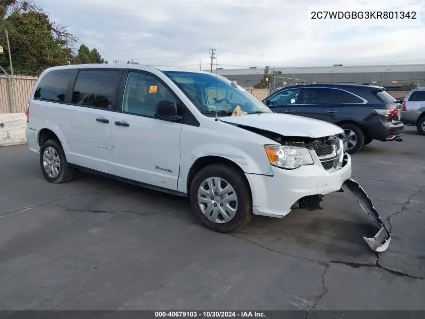 2019 Dodge Grand Caravan Se VIN: 2C7WDGBG3KR801342 Lot: 40679103