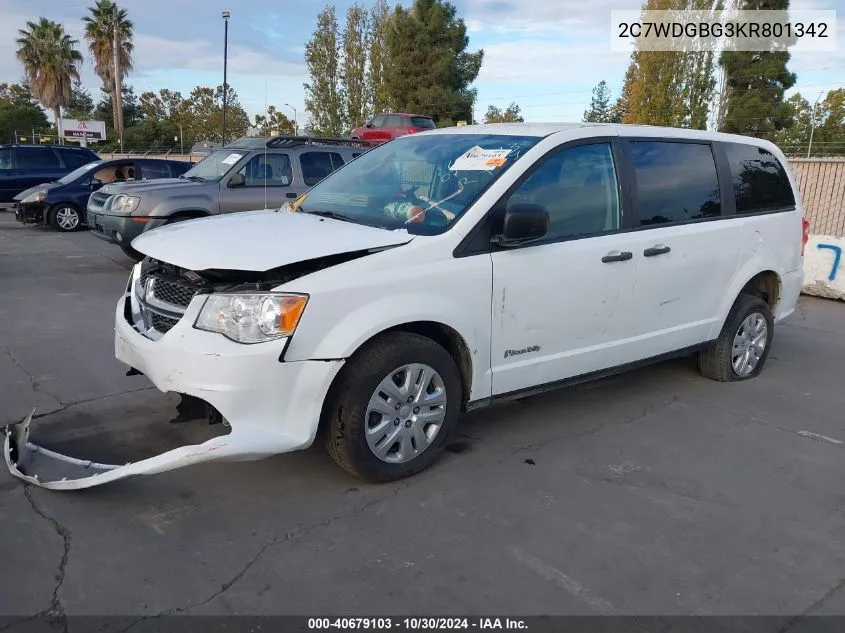 2019 Dodge Grand Caravan Se VIN: 2C7WDGBG3KR801342 Lot: 40679103