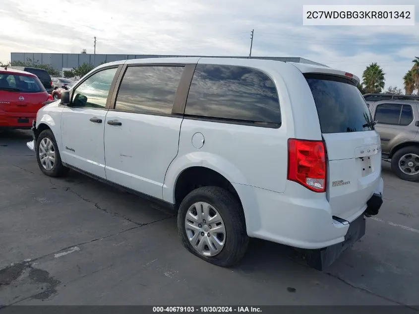 2019 Dodge Grand Caravan Se VIN: 2C7WDGBG3KR801342 Lot: 40679103