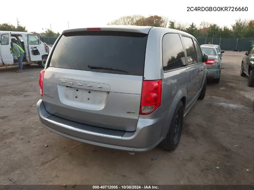 2019 Dodge Grand Caravan Se VIN: 2C4RDGBG0KR726660 Lot: 40712005