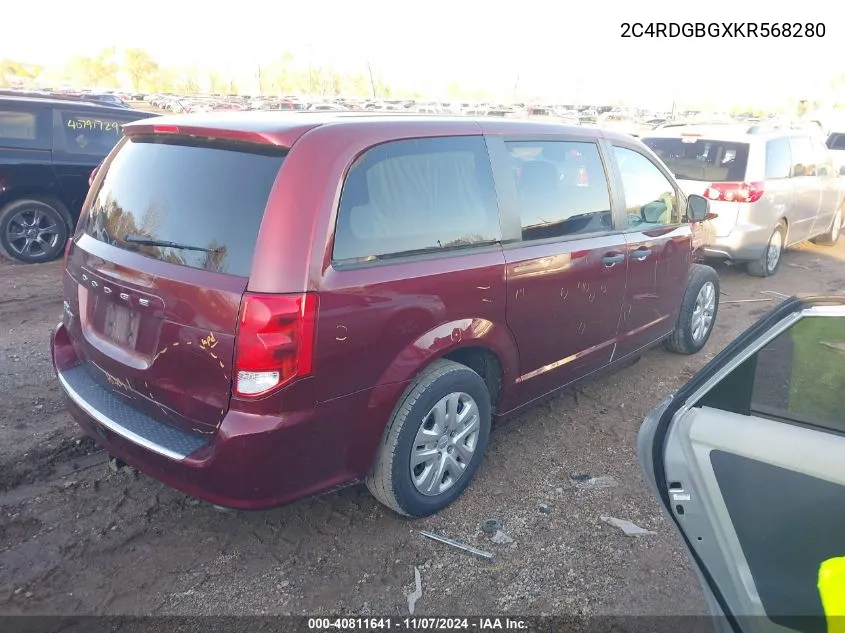 2019 Dodge Grand Caravan Se VIN: 2C4RDGBGXKR568280 Lot: 40811641