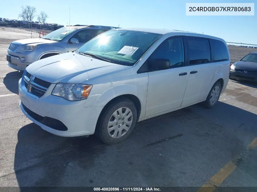 2019 Dodge Grand Caravan Se VIN: 2C4RDGBG7KR780683 Lot: 40820596