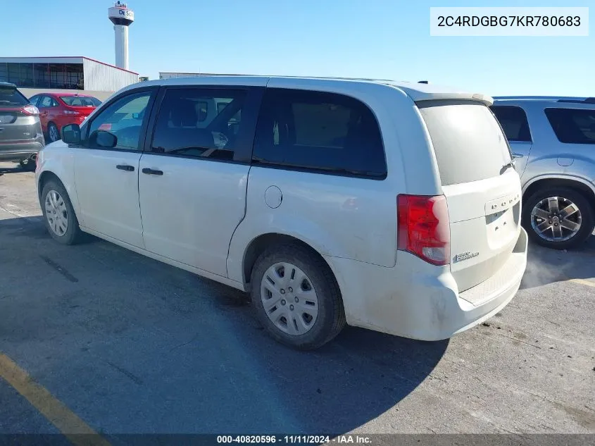 2019 Dodge Grand Caravan Se VIN: 2C4RDGBG7KR780683 Lot: 40820596