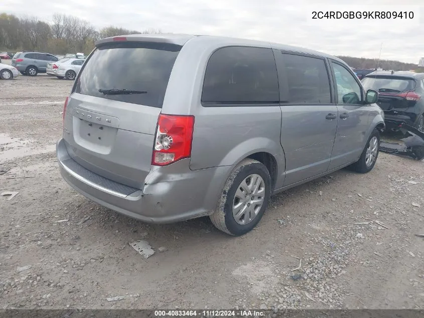 2019 Dodge Grand Caravan Se VIN: 2C4RDGBG9KR809410 Lot: 40833464