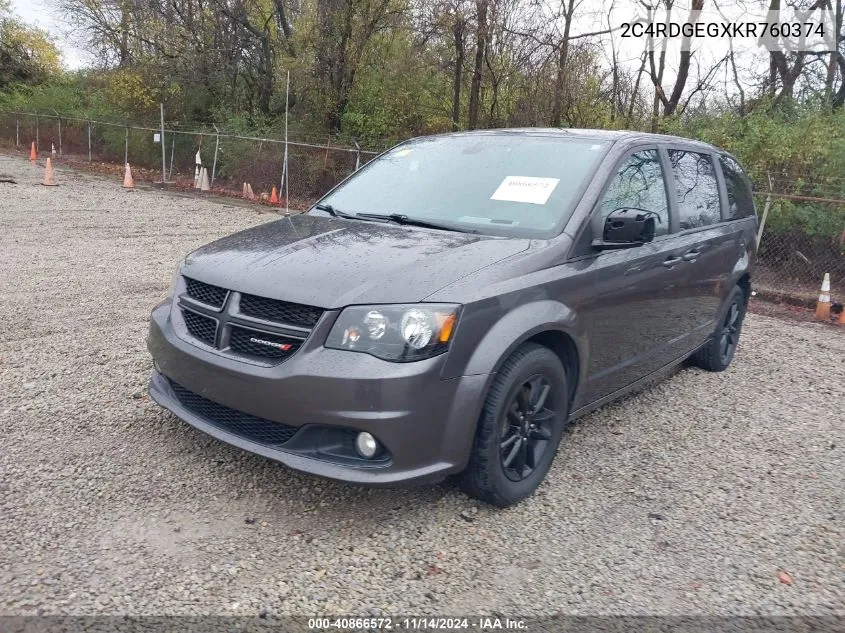 2019 Dodge Grand Caravan Gt VIN: 2C4RDGEGXKR760374 Lot: 40866572