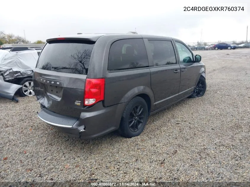 2019 Dodge Grand Caravan Gt VIN: 2C4RDGEGXKR760374 Lot: 40866572