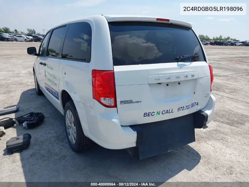 2020 Dodge Grand Caravan Se VIN: 2C4RDGBG5LR198096 Lot: 40089564