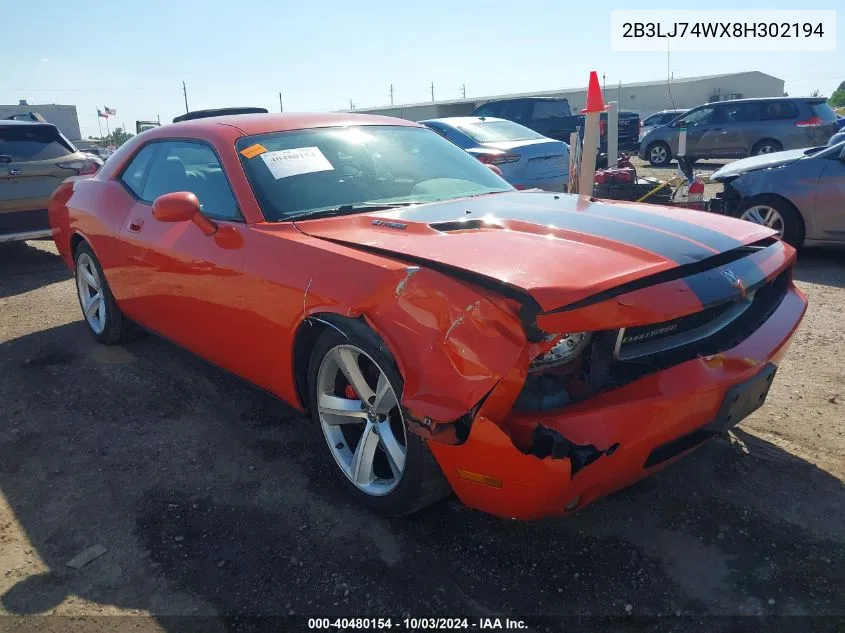 2008 Dodge Challenger Srt8 VIN: 2B3LJ74WX8H302194 Lot: 40480154