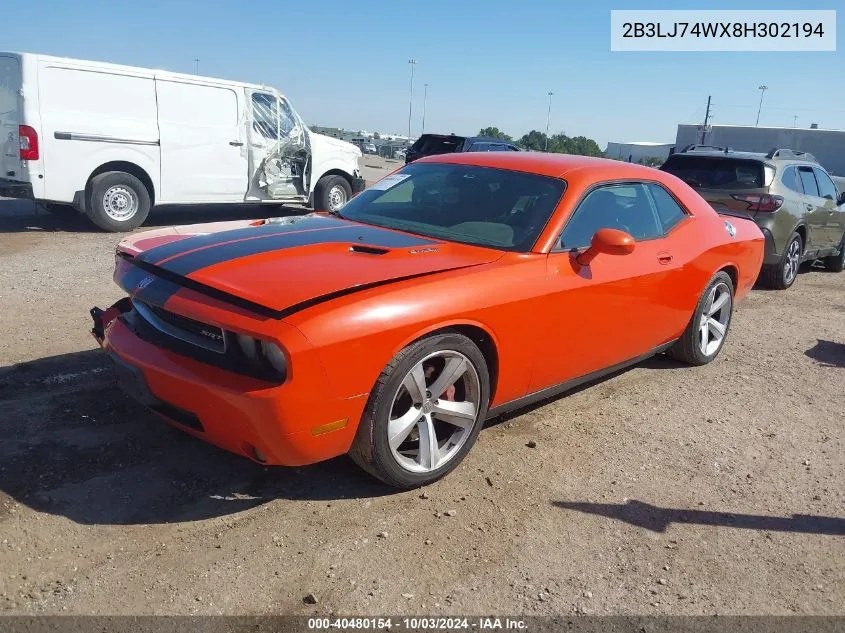 2008 Dodge Challenger Srt8 VIN: 2B3LJ74WX8H302194 Lot: 40480154