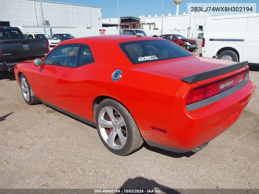 2008 Dodge Challenger Srt8 VIN: 2B3LJ74WX8H302194 Lot: 40480154