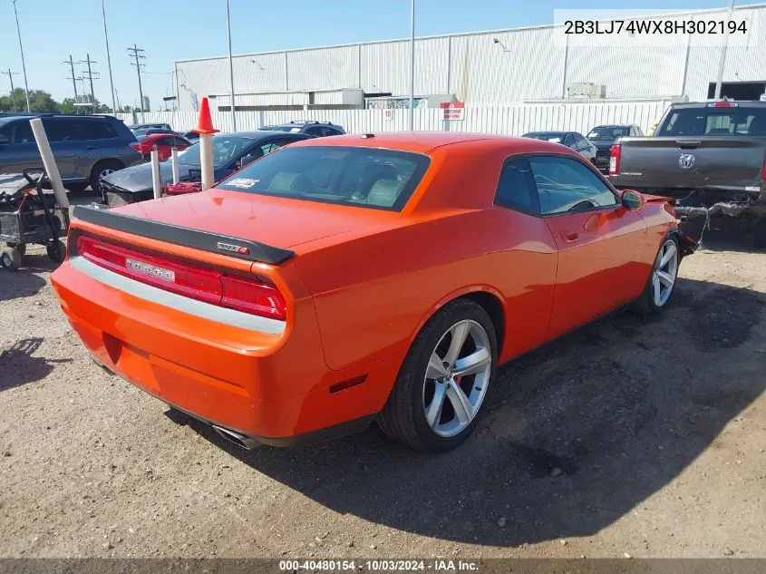 2008 Dodge Challenger Srt8 VIN: 2B3LJ74WX8H302194 Lot: 40480154