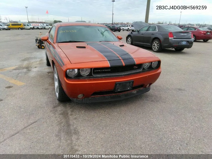 2B3CJ4DG0BH569259 2011 Dodge Challenger Sxt