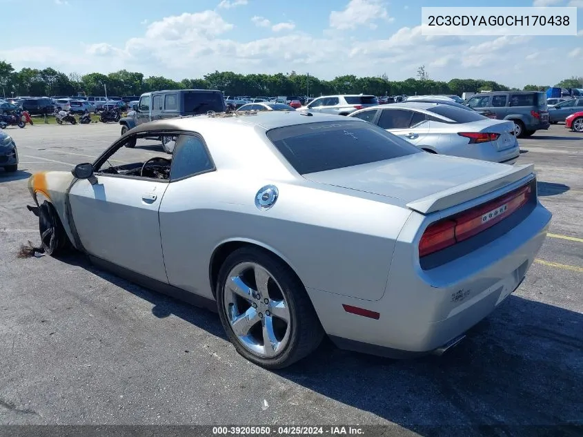 2012 Dodge Challenger Sxt VIN: 2C3CDYAG0CH170438 Lot: 39205050