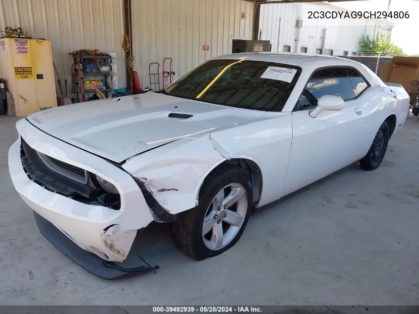 2C3CDYAG9CH294806 2012 Dodge Challenger Sxt