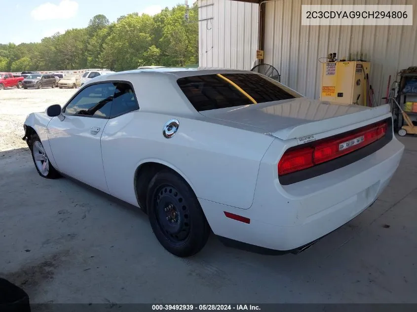 2C3CDYAG9CH294806 2012 Dodge Challenger Sxt