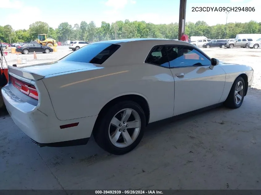 2012 Dodge Challenger Sxt VIN: 2C3CDYAG9CH294806 Lot: 39492939