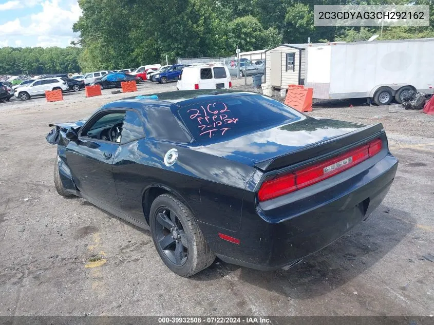 2C3CDYAG3CH292162 2012 Dodge Challenger Sxt