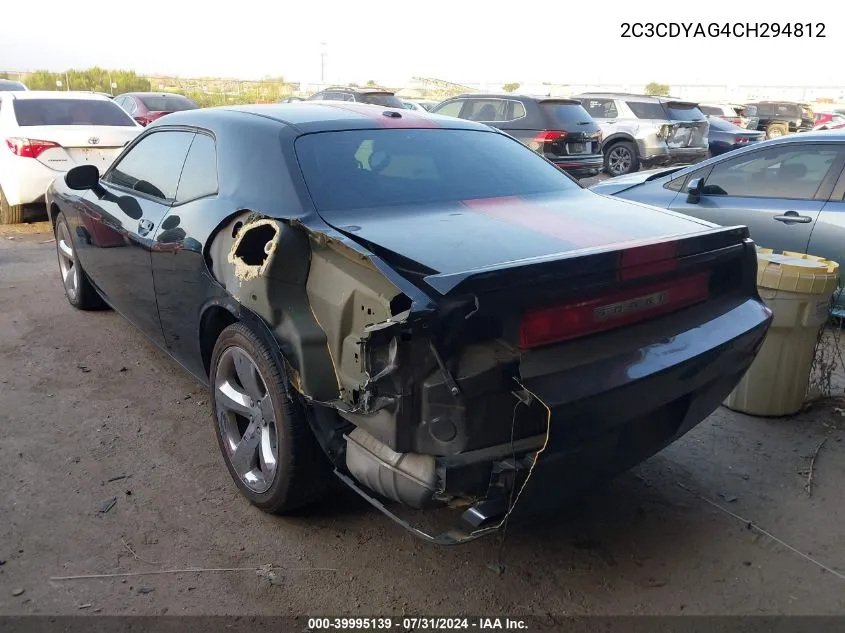 2012 Dodge Challenger Sxt VIN: 2C3CDYAG4CH294812 Lot: 39995139