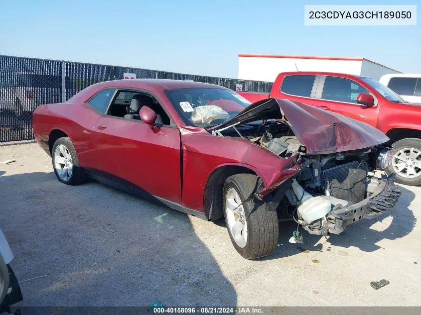 2012 Dodge Challenger Sxt VIN: 2C3CDYAG3CH189050 Lot: 40158096