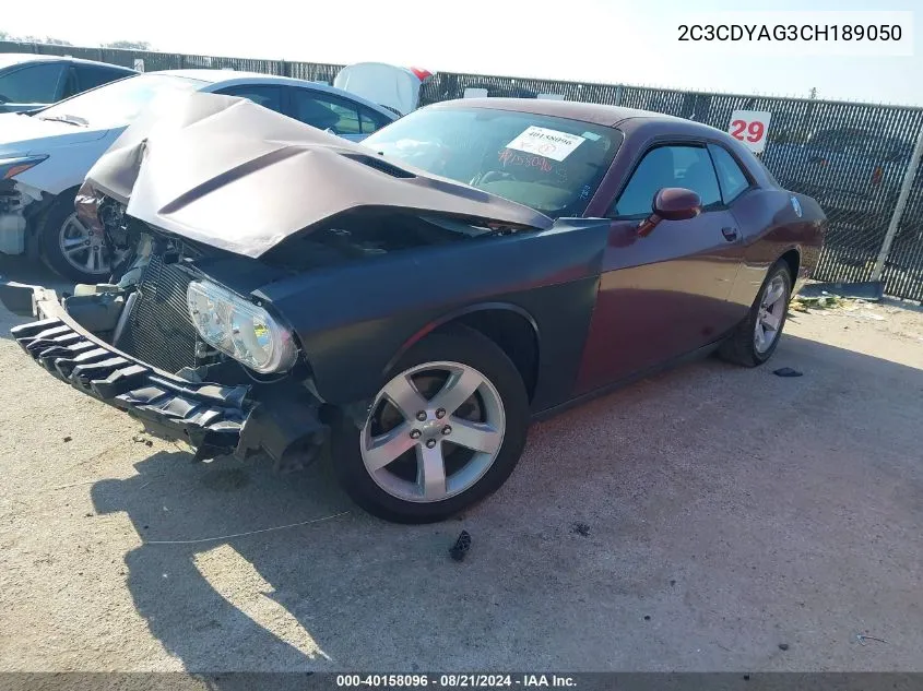 2012 Dodge Challenger Sxt VIN: 2C3CDYAG3CH189050 Lot: 40158096